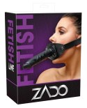 ZADO Double Gag System Skorzany z Paskiem na Głowę Czarny 13 cm