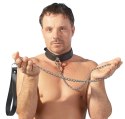 ZADO Skorzana obroża z metalową smyczą 110 cm czarna