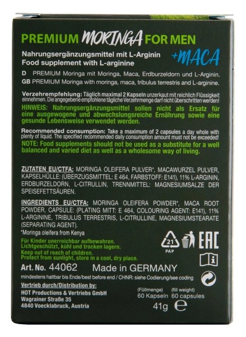 HOT BIO Moringa Man Caps 60 kapsułek - Suplement dla mężczyzn, wegański HOT BIO Moringa Man Caps 60 kapsułek - Suplement dla mężczyzn, wegański