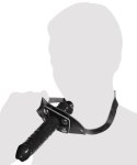 ZADO Double Gag System Skorzany z Paskiem na Głowę Czarny 13 cm