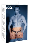 ZADO Skorzane stringi męskie L/XL z elementem lateksowym i regulacją