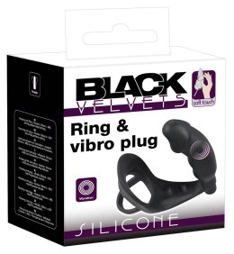 Black Velvets - Pierścień wibracyjny z anatomiczną nakładką, czarny