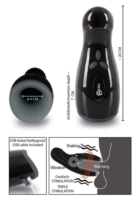 Rebel Intimate Device 3w1 Czarny - Wibracje, Grzanie, Ruch 20cm Rebel Intimate Device 3w1 Czarny - Wibracje, Grzanie, Ruch 20cm