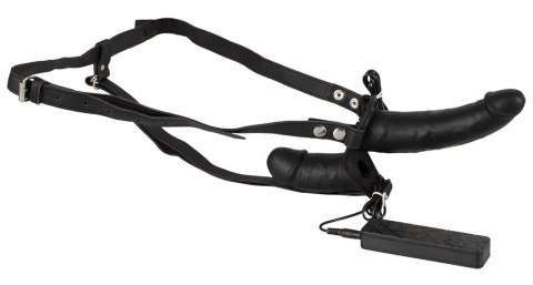 You2Toys Double Strap-On z funkcją wibracji, regulowana uprząż, czarny You2Toys Double Strap-On z funkcją wibracji, regulowana uprząż, czarny