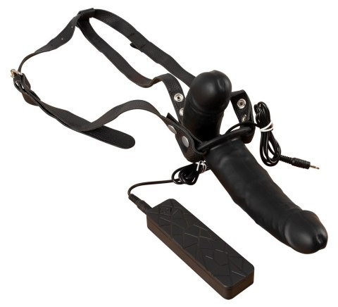You2Toys Double Strap-On z funkcją wibracji, regulowana uprząż, czarny You2Toys Double Strap-On z funkcją wibracji, regulowana uprząż, czarny