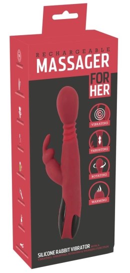 You2Toys Wibrator silikonowy kroliczek podwojny, podgrzewany, czerwony