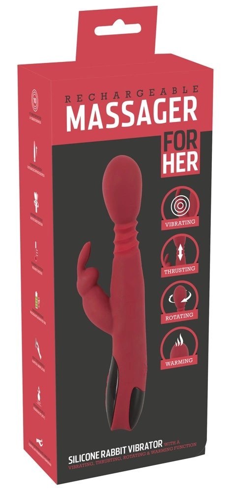 You2Toys Wibrator silikonowy kroliczek podwojny, podgrzewany, czerwony You2Toys Wibrator silikonowy kroliczek podwojny, podgrzewany, czerwony