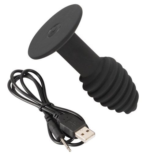 Black Velvets Twist Plug z wibracją 10 cm, silikonowy, rowkowany Black Velvets Twist Plug z wibracją 10 cm, silikonowy, rowkowany