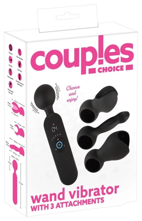 Couples Choice Masażer z 3 wymiennymi końcowkami czarny 21,5 cm Couples Choice Masażer z 3 wymiennymi końcowkami czarny 21,5 cm