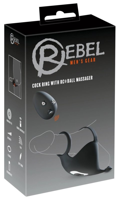 Rebel Cock Ring RC Ball - silikonowy pierścień z masażerem jąder, czarny Rebel Cock Ring RC Ball - silikonowy pierścień z masażerem jąder, czarny