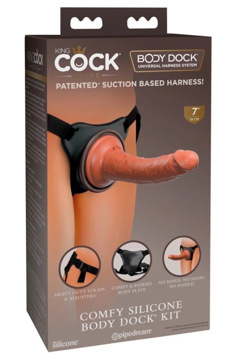 King Cock Elite Comfy Body Dock zestaw uprząż + model silikonowy 18 cm ciemny King Cock Elite Comfy Body Dock zestaw uprząż + model silikonowy 18 cm ciemny