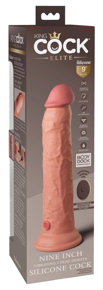 King Cock Elite Silikonowy Model Wibracyjny 23 cm z Przyssawką Pilot Ciemny King Cock Elite Silikonowy Model Wibracyjny 23 cm z Przyssawką Pilot Ciemny