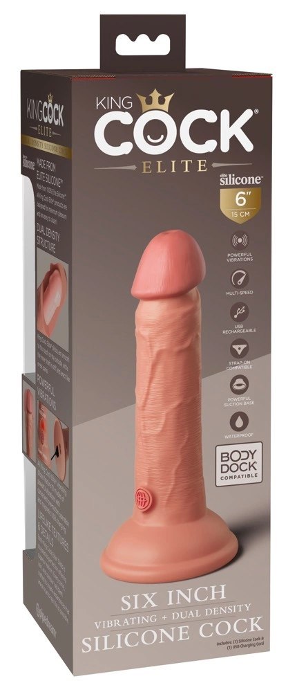 King Cock Elite Silikonowy Wibrator 15 cm z przyssawką i pilotem, jasny King Cock Elite Silikonowy Wibrator 15 cm z przyssawką i pilotem, jasny