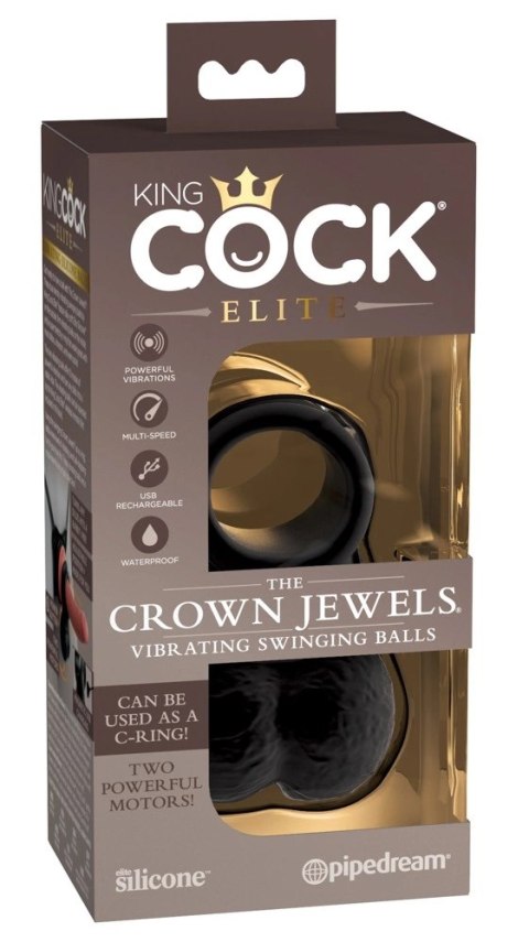 King Cock Elite The Crown Jewels - Pierścień wibrujący czarny, silikon King Cock Elite The Crown Jewels - Pierścień wibrujący czarny, silikon