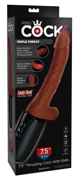 King Cock Plus Wibrator z Funkcją Ciepła i Wstrząsow 19cm Ciemny