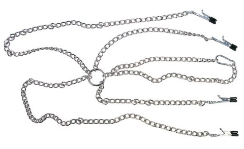 Fetish Collection Uprząż Łańcuszkowa Metalowa z Zaciskami, Srebrna Fetish Collection Uprząż Łańcuszkowa Metalowa z Zaciskami, Srebrna