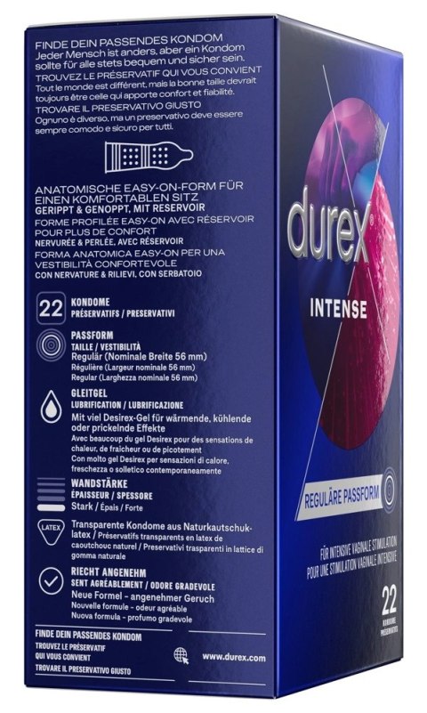 Durex Intense Orgasmic – Prążkowane, Miętowe Prezerwatywy z Żelem Desirex, 22 sztuki | Intensywna Stymulacja i Świeżość Durex Intense Orgasmic – Prążkowane, Miętowe Prezerwatywy z Żelem Desirex, 22 sztuki | Intensywna Stymulacja i Świeżość