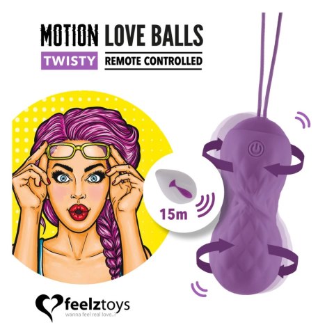 FeelzToys Motion Love Balls Twisty - bezprzewodowe kulki wibrujące, silikonowe, fioletowe FeelzToys Motion Love Balls Twisty - bezprzewodowe kulki wibrujące, silikonowe, fioletowe