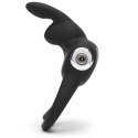 Happy Rabbit Black - silikonowy pierścień wibrujący z 2 pętlami, USB