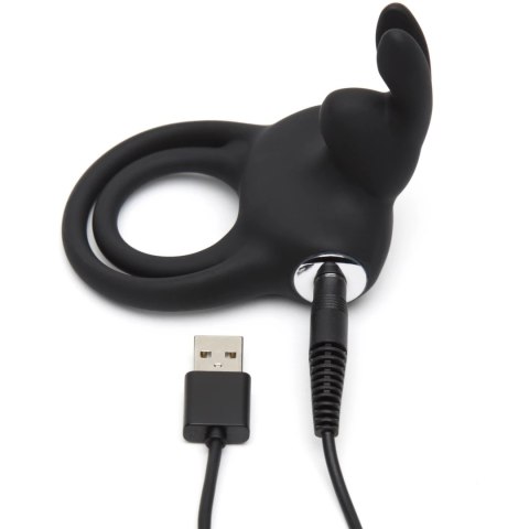 Happy Rabbit Black - silikonowy pierścień wibrujący z 2 pętlami, USB Happy Rabbit Black - silikonowy pierścień wibrujący z 2 pętlami, USB