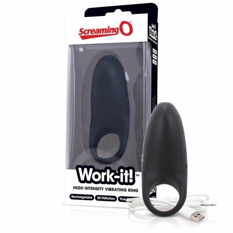 The Screaming O Work-it! Black - pierścień wibrujący, 20 trybow, silikon The Screaming O Work-it! Black - pierścień wibrujący, 20 trybow, silikon