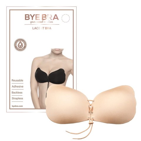 Bye Bra Lace-It Bra samonośny stanik miseczka C nude wiązany Bye Bra Lace-It Bra samonośny stanik miseczka C nude wiązany