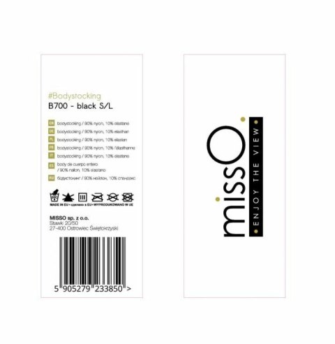 MissO B700 Bodystocking S/L siateczka średnie oczka czarny MissO B700 Bodystocking S/L siateczka średnie oczka czarny