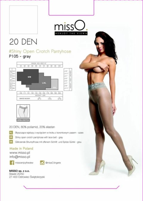 MissO P105 Rajstopy z wycięciem szare S/M, koronka, połysk MissO P105 Rajstopy z wycięciem szare S/M, koronka, połysk