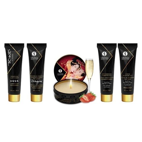Shunga Geishas Secret Kit Sparkling Strawberry Wine - Zestaw Miniatur do Masażu i Pielęgnacji Shunga Geishas Secret Kit Sparkling Strawberry Wine - Zestaw Miniatur do Masażu i Pielęgnacji