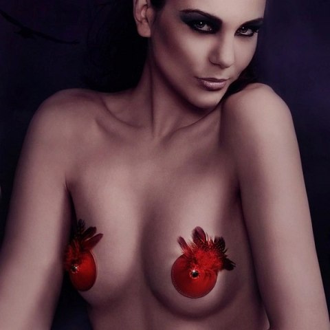 Rianne S Pasties Birds Red - ozdobne nakładki z piorami i kryształkami Rianne S Pasties Birds Red - ozdobne nakładki z piorami i kryształkami