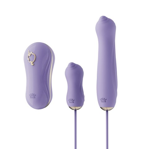 Zestaw bezdotykowy stymulator łechtaczki wraz z dwoma wibratorami Zalo Unicorn Set Berry Violet Zestaw bezdotykowy stymulator łechtaczki wraz z dwoma wibratorami Zalo Unicorn Set Berry Violet