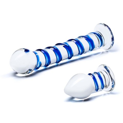 Zestaw szklane dildo i szklana zatyczka Glas Double Penetration Glass Swirly Dildo & Butt Plug Set 2 pcs Zestaw szklane dildo i szklana zatyczka Glas Double Penetration Glass Swirly Dildo & Butt Plug Set 2 pcs