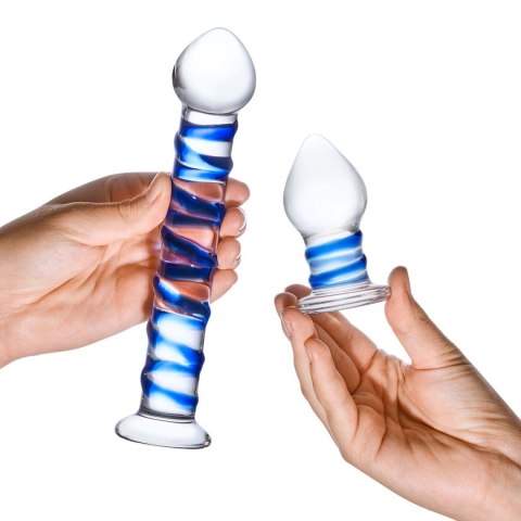Zestaw szklane dildo i szklana zatyczka Glas Double Penetration Glass Swirly Dildo & Butt Plug Set 2 pcs Zestaw szklane dildo i szklana zatyczka Glas Double Penetration Glass Swirly Dildo & Butt Plug Set 2 pcs