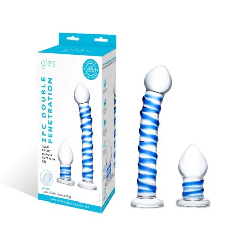 Zestaw szklane dildo i szklana zatyczka Glas Double Penetration Glass Swirly Dildo & Butt Plug Set 2 pcs Zestaw szklane dildo i szklana zatyczka Glas Double Penetration Glass Swirly Dildo & Butt Plug Set 2 pcs