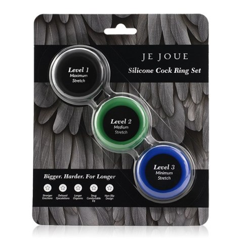Zestaw trzech rozciągliwych silikonowych pierścieni erekcyjnych Je Joue Silicone Cock Ring Trio - All 3 Stretch Levels Zestaw trzech rozciągliwych silikonowych pierścieni erekcyjnych Je Joue Silicone Cock Ring Trio - All 3 Stretch Levels