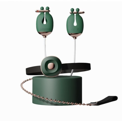 Qingnan No.2 Vibrating Nipple Clamps and Choker Set Green Qingnan No.2 Vibrating Nipple Clamps and Choker Set Green