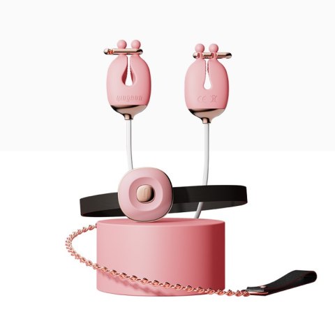 Qingnan No.2 Vibrating Nipple Clamps and Choker Set Pink Qingnan No.2 Vibrating Nipple Clamps and Choker Set Pink