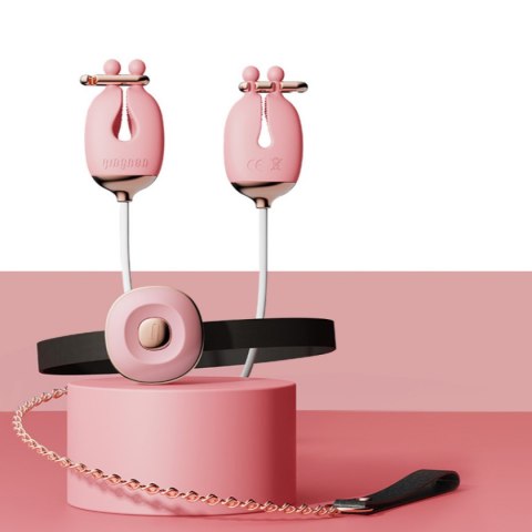 Qingnan No.2 Vibrating Nipple Clamps and Choker Set Pink Qingnan No.2 Vibrating Nipple Clamps and Choker Set Pink