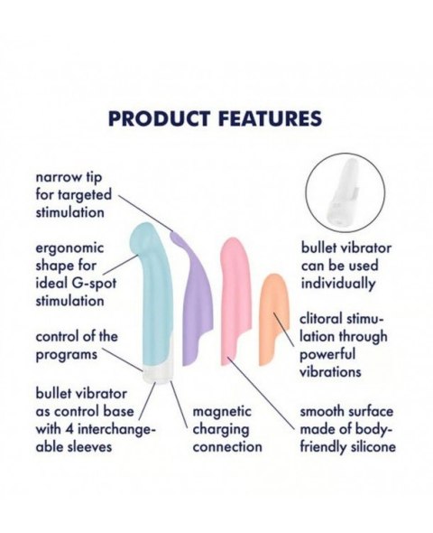 Satisfyer wibrator z wymiennymi nakładkami Playful Four Satisfyer wibrator z wymiennymi nakładkami Playful Four