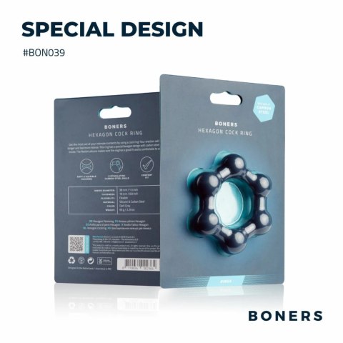 Boners Hexagon - silikonowy pierścień intymny z kulkami stalowymi Boners Hexagon - silikonowy pierścień intymny z kulkami stalowymi
