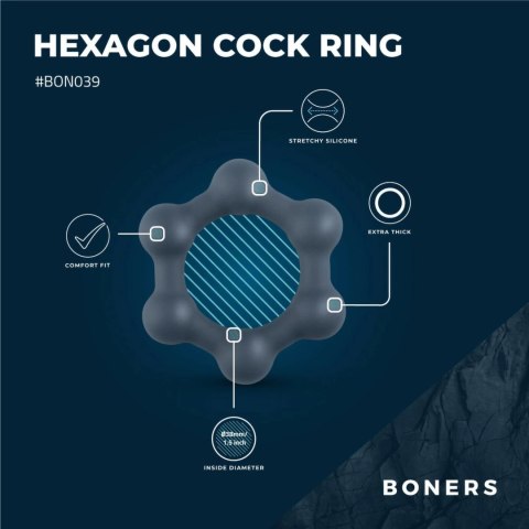 Boners Hexagon - silikonowy pierścień intymny z kulkami stalowymi Boners Hexagon - silikonowy pierścień intymny z kulkami stalowymi