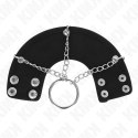 KINK Metalowy pierścień intymny 4 cm z łańcuszkiem 7 cm i skorzanym paskiem