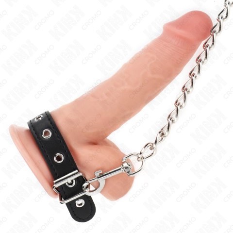 KINK Skorzany pierścień z metalowym łańcuszkiem 21,5x2cm czarny KINK Skorzany pierścień z metalowym łańcuszkiem 21,5x2cm czarny