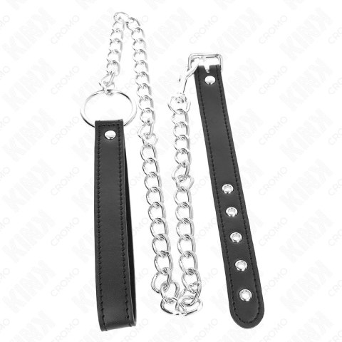 KINK Skorzany pierścień z metalowym łańcuszkiem 21,5x2cm czarny KINK Skorzany pierścień z metalowym łańcuszkiem 21,5x2cm czarny