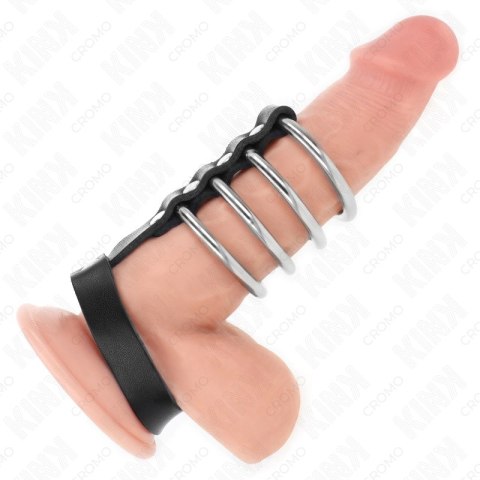 KINK Zestaw 4 metalowych pierścieni z paskiem skorzanym i zamkiem 3,8 cm KINK Zestaw 4 metalowych pierścieni z paskiem skorzanym i zamkiem 3,8 cm