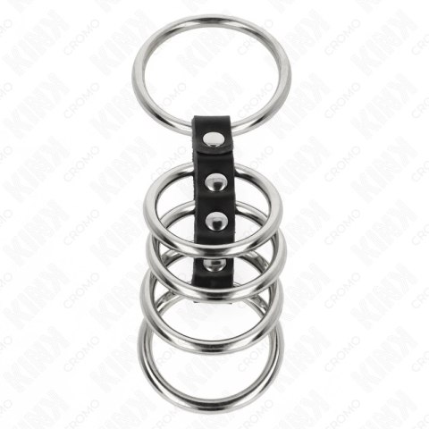 KINK Zestaw 5 pierścieni metalowych połączonych skorą 3,7-5 cm KINK Zestaw 5 pierścieni metalowych połączonych skorą 3,7-5 cm