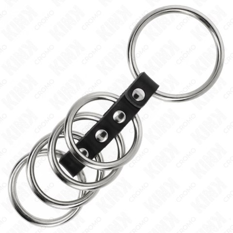 KINK Zestaw 5 pierścieni metalowych połączonych skorą 3,7-5 cm KINK Zestaw 5 pierścieni metalowych połączonych skorą 3,7-5 cm
