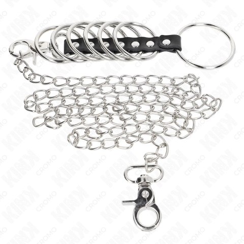 KINK Zestaw 7 metalowych pierścieni 3,8-5 cm na łańcuchu 100 cm KINK Zestaw 7 metalowych pierścieni 3,8-5 cm na łańcuchu 100 cm