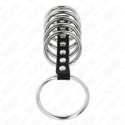 KINK Zestaw 7 metalowych pierścieni połączonych skorą 3,2-5 cm KINK Zestaw 7 metalowych pierścieni połączonych skorą 3,2-5 cm