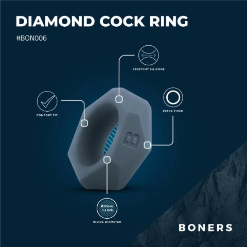 Boners Diamond - elastyczny pierścień anatomiczny, szary, uniwersalny rozmiar Boners Diamond - elastyczny pierścień anatomiczny, szary, uniwersalny rozmiar